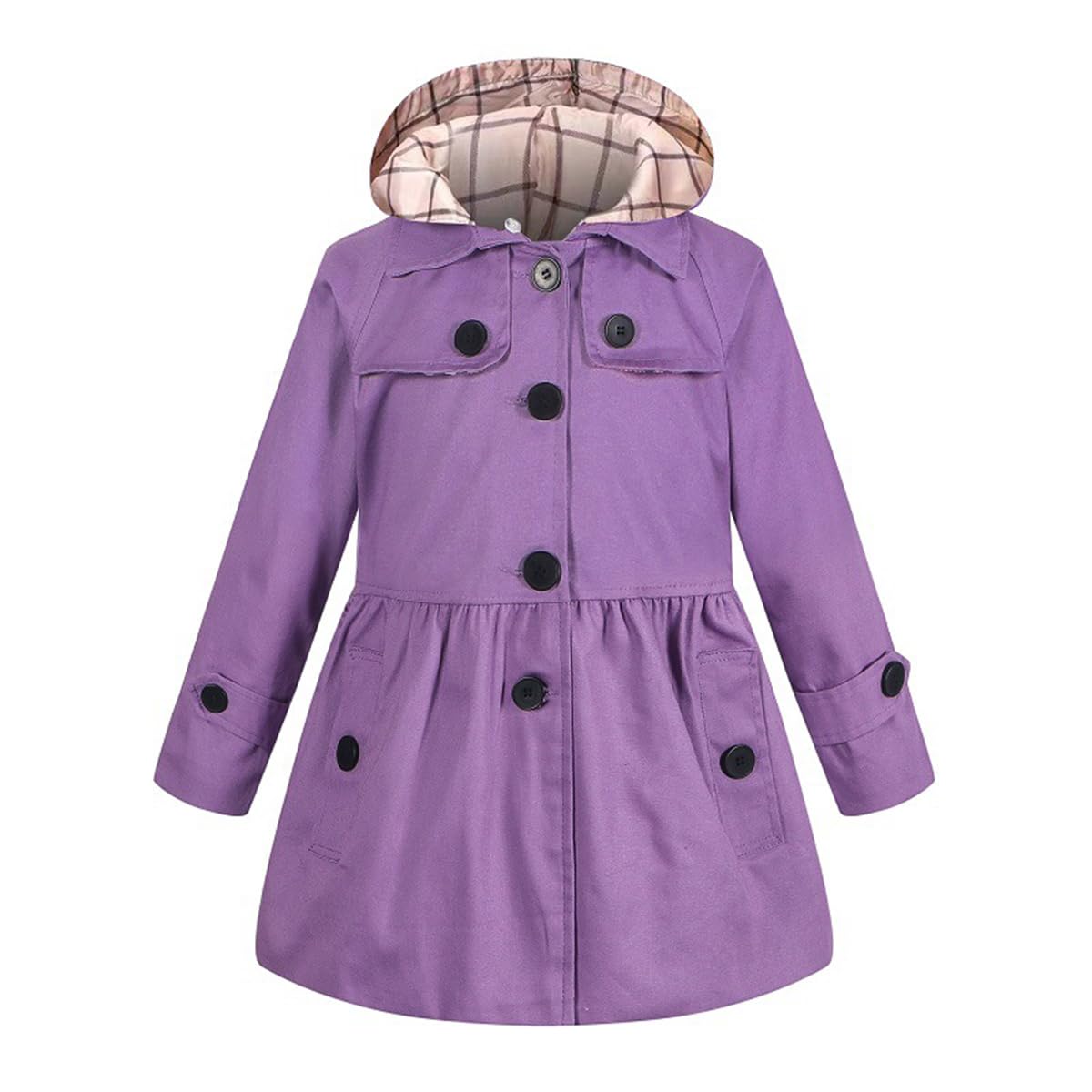 Giacca Trench Elegante da Bambina Ragazza Cappotto a Vento Manica Lunga con Cappuccio Staccabile