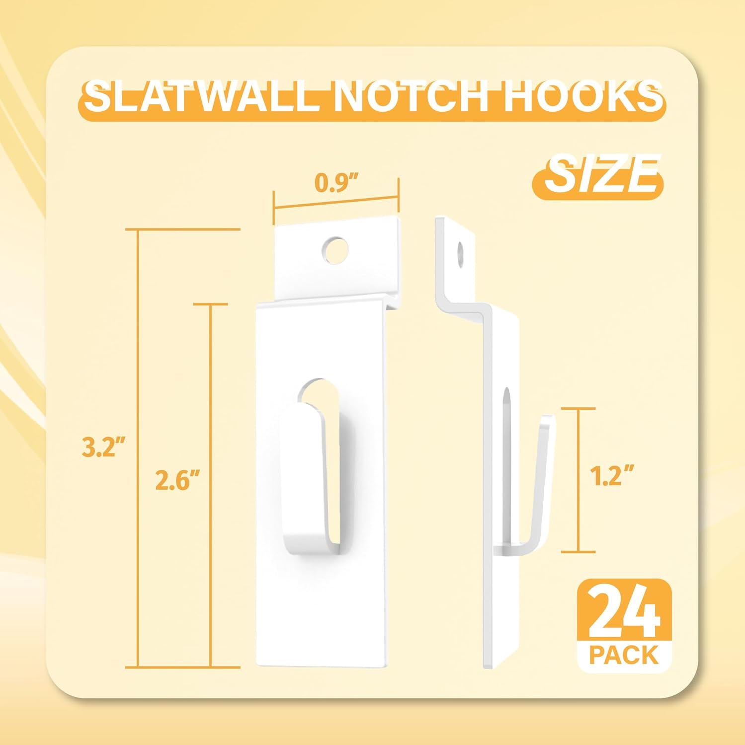 24-PC Slatwall Utility Notch Hangers, Powder-Coated, Slat Wall Hanging Hooks, Slatwall Accessories, Display Hooks for Photos, Paintings, Arts (White)