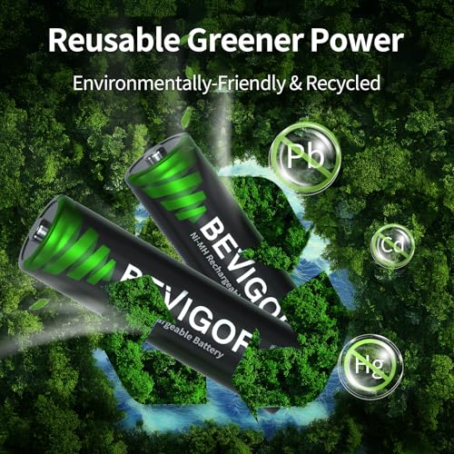 BEVIGOR Rechargeable AA Batteries with Charger, 10 Pack 2800mAh High Capacity Ni-MH Double A Batteries with Smart 8 Bay Smart Battery Charger, USB Fast Charging - Image 4