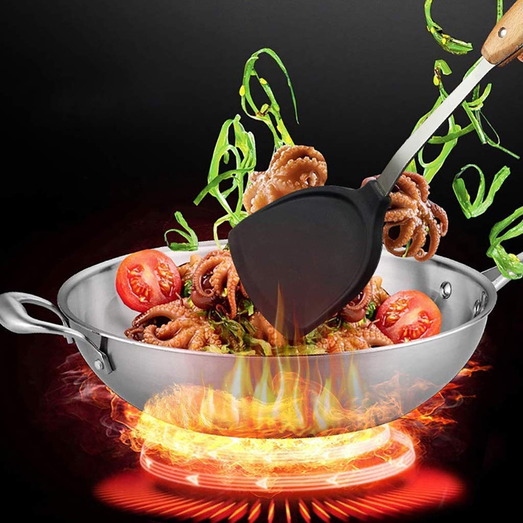 Spatola wok – Spatola antiaderente in acciaio inox per cucinare e cuocere, utensile da cucina in silicone resistente al calore