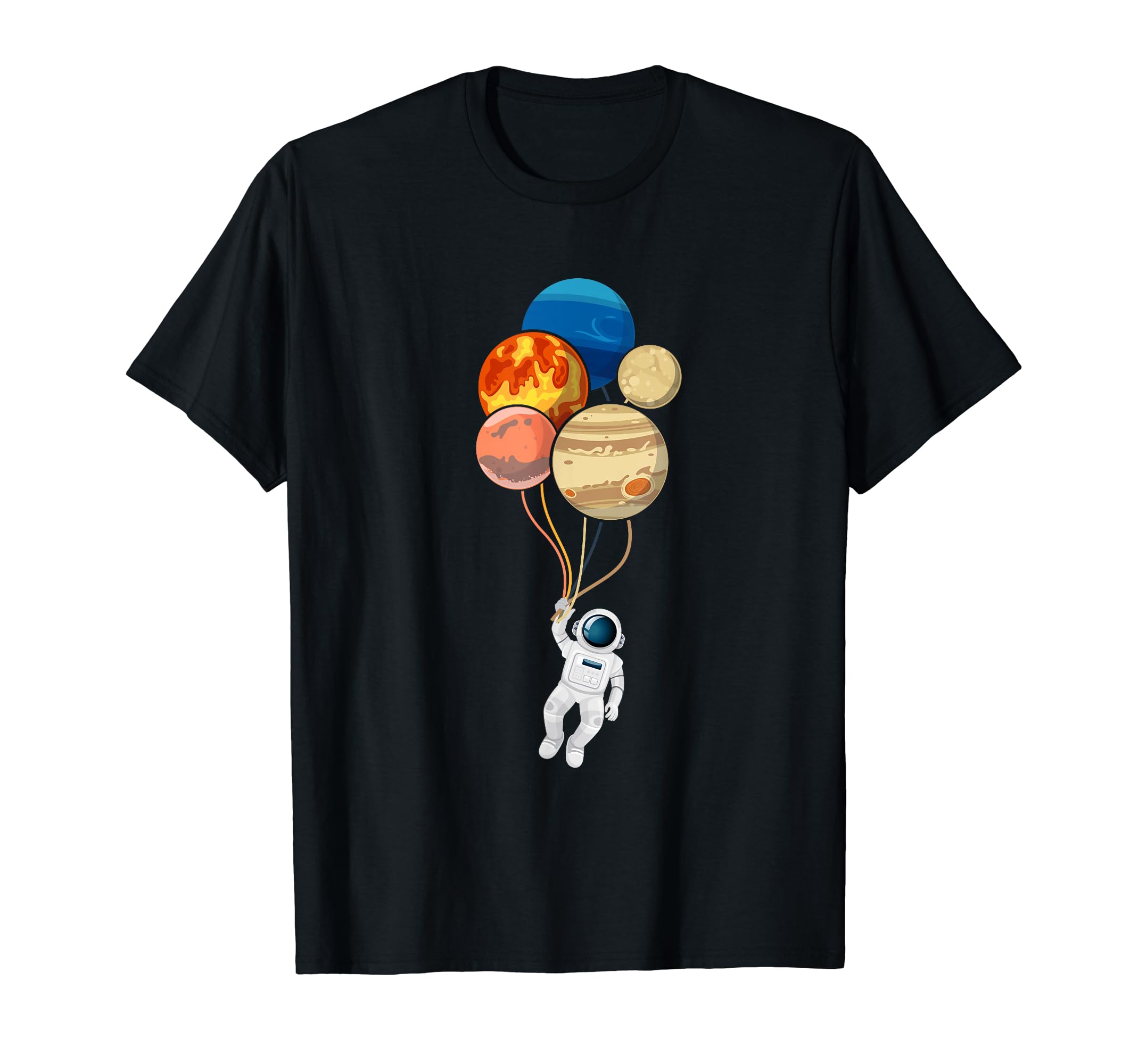 Space Astronaut Planet Balloons Rocketship Astronomy T-Shirt, Black