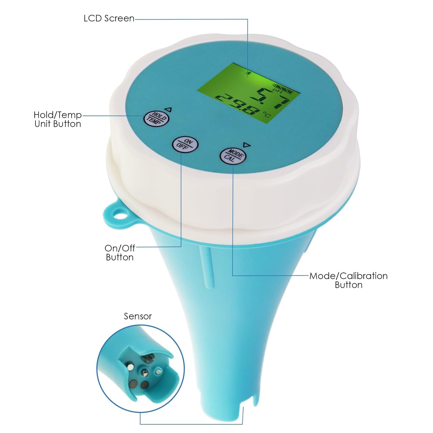 6 en 1 Probador agua con Bluetooth,comprobador PH/ORP/EC/TDS,comprobador cloro residual temperatura,comprobador agua monitor piscina inteligente flotante inalámbrico, for jardín/piscina/acuario