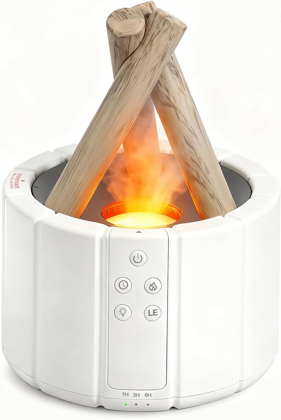 Campfire Flame Diffuser for Essential Oils, 250ml Ultrasonic Aromatherapy Humidifier with Remote, 7-Color LED Lights, Timer, Auto-Off