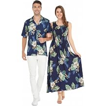 Matchable Couple Hawaiian Luau Shirt or Maxi Tank Dress in Pineapple Garden Black