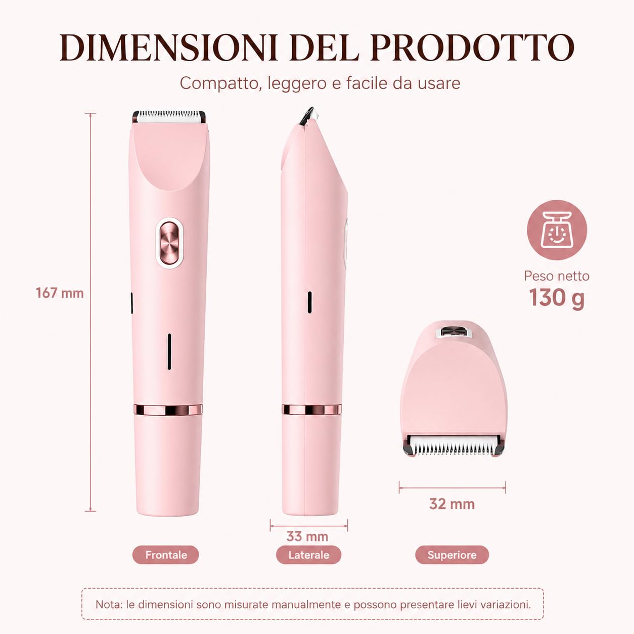 Rasoio Elettrico Donna 2 in 1, Rasoio Donna Parti Intime con Doppia Testina, Depilatore Bikini IPX7 Impermeabile per Zona Bikini, Ascelle, Gambe, Viso e Corpo, Rosa (Blu)