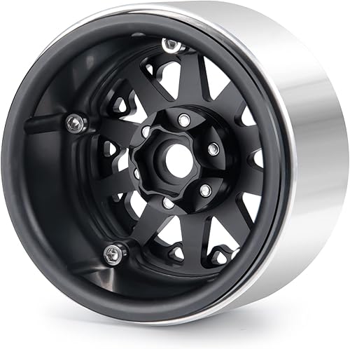 Miniatura 6 de Juego de 4 cubos de rueda de metal Beadlock de 2.2 pulgadas para Axial Wraith SCX10 90048 RR10 TRX4 D90 RC Crawler Car (negro)