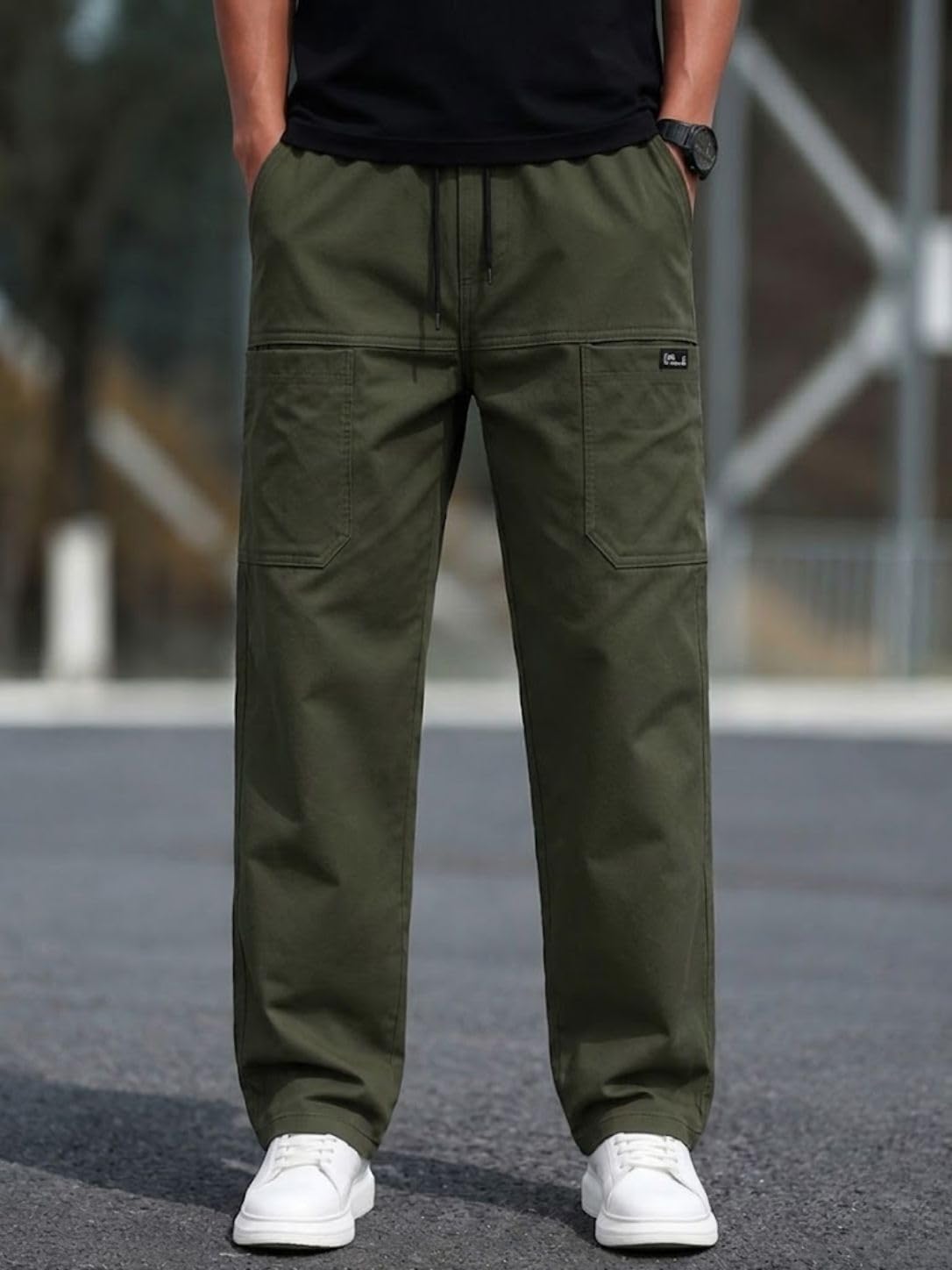 615CSIDqADL._SL1448_ Cargo for Men | Cotton Cargo Pant | Lower for man | Elastic Drawstring Waist Straight Fit Bottoms | Comfortable Breathable Cargos for Casual, Office Wear
