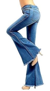 Jack David Womens 70s Trendy Slim Fit Flared Bell Bottom