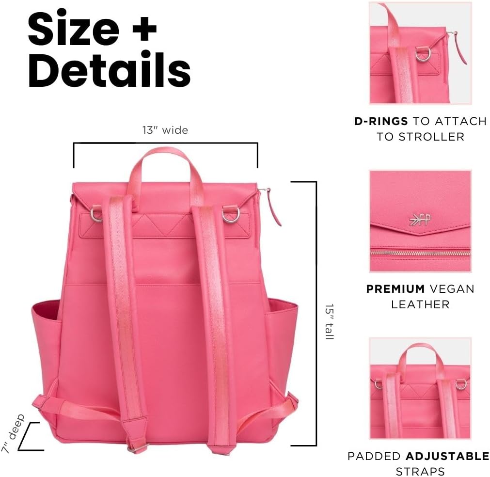 Freshly Picked Classic Diaper Bag II Backpack – Premium Vegan Leather, Large Capacity Baby Bag with Changing Pad, Stylish & Functional for Moms & Dads, Hot Pink
