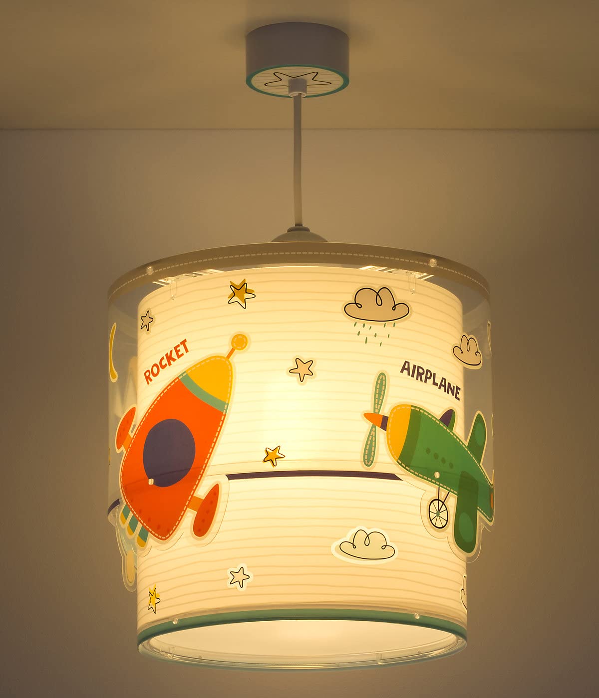 Dalber Lampe kinderzimmer, kinderlampe Pendelleuchte Hängelampe, Deckenleuchte Kinder, Deckenlampe kinderzimmer Baby Travel Autos und Flugzeuge, Bunt, 61682, E27