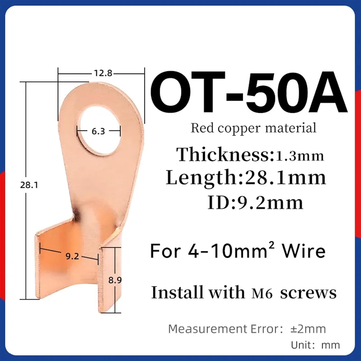 LVTFCO 10Pcs Automotive Crimping Terminals Industrial Cold Crimping Terminals OT Connectors Non Insulated Electrical Terminals (Color : OT 50A, Size : 10PCS)
