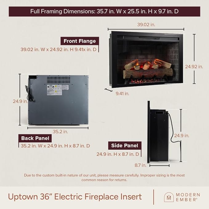 Modern Ember Uptown 36" Chimenea Eléctrica Inteligente con Control Remoto miniatura 3