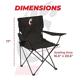 Logo Brands NCAA Cincinnati Bearcats Quad Chair, Unisex Adult Chair with One Cup Holder, Team Color, One Size