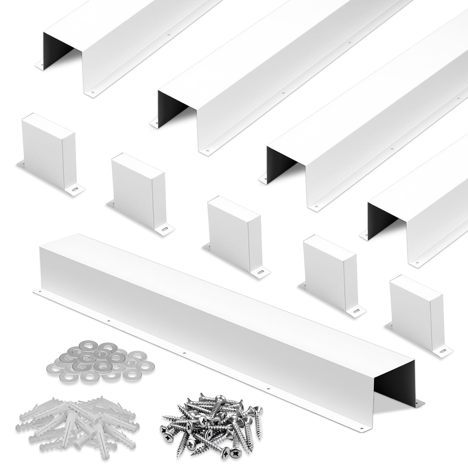 Moxweyeni 5 Pack 4×4 Inch x 3.3 Ft (16.5 Ft Total) Metal Line Set Cover Kit, White Metal Decorative Ac Pipe Line Set Cover Kit for Ductless Mini Split Accessories, Central Air Conditioner, Heat Pump