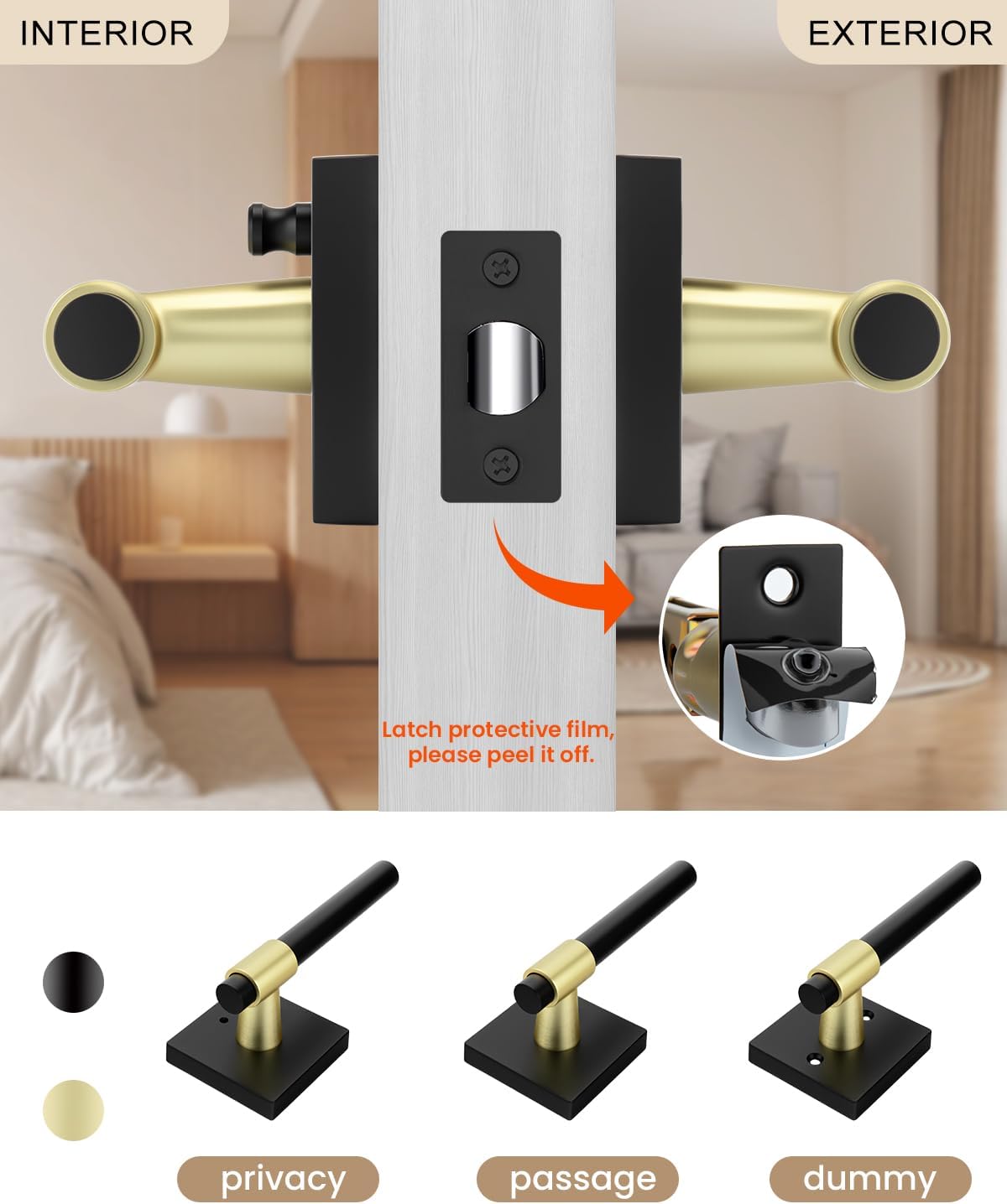 Haidms Black and Gold Door Handles Interior, Heavy Duty Black and Gold Privacy Door Handle Lever, Zinc Alloy Matte Black and Brushed Gold Interior Door Handles for Bedroom, Bathroom (6 Pack)