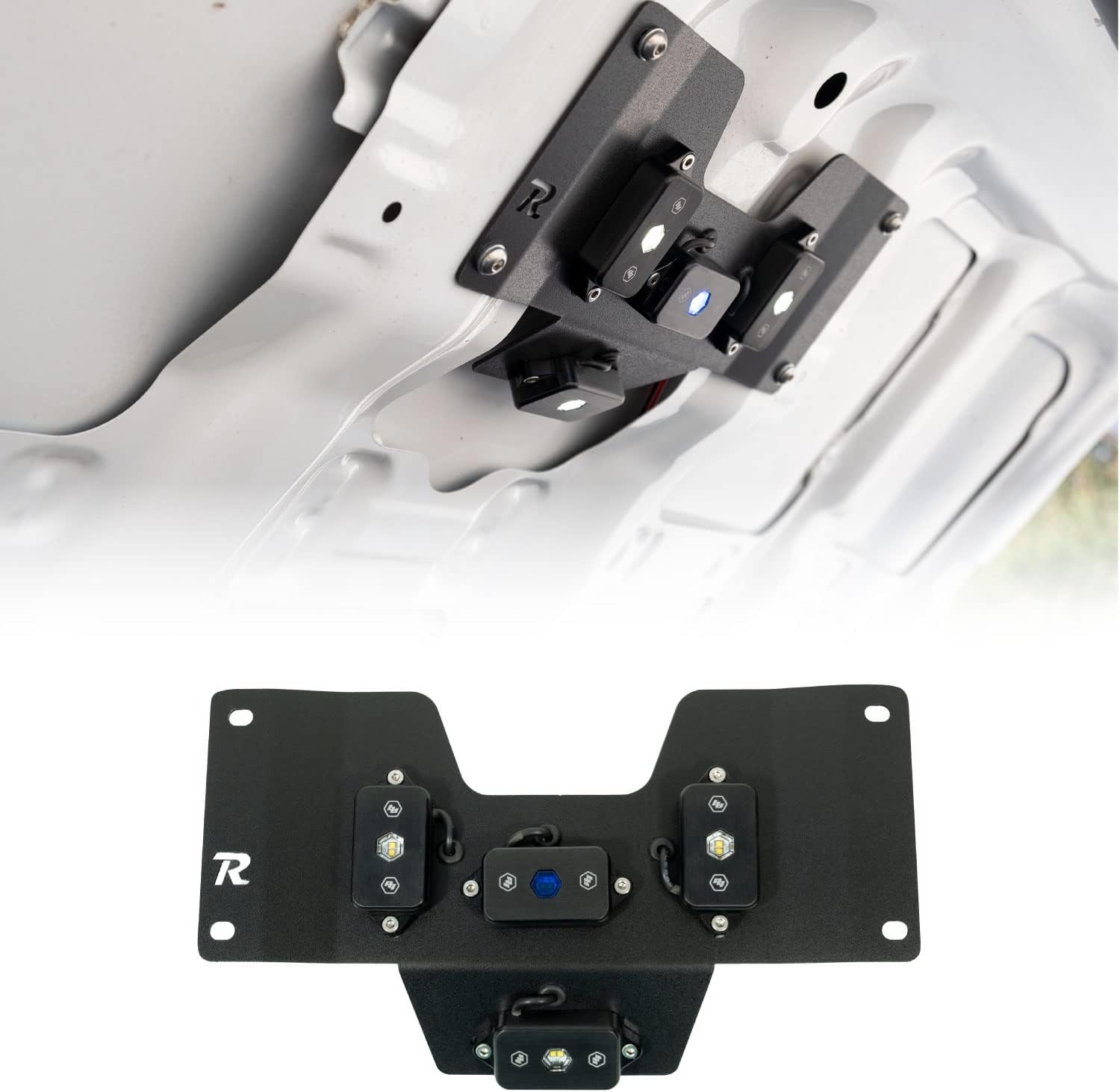 Rago Fabrication Hood Light Bracket for Toyota Tacoma 2nd & 3rd Gen | Engine Bay Light | Designed for Baja Designs Rock Lights | Mount 1 to 4 Rock Lights | Made in The USA