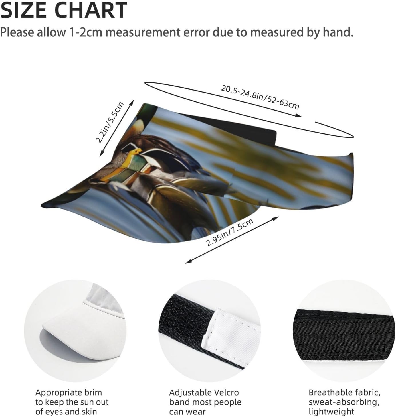 Mallard Duck Print Sun Visor Hats for Women Men Adjustable Sports Golf Running Sun Caps Black