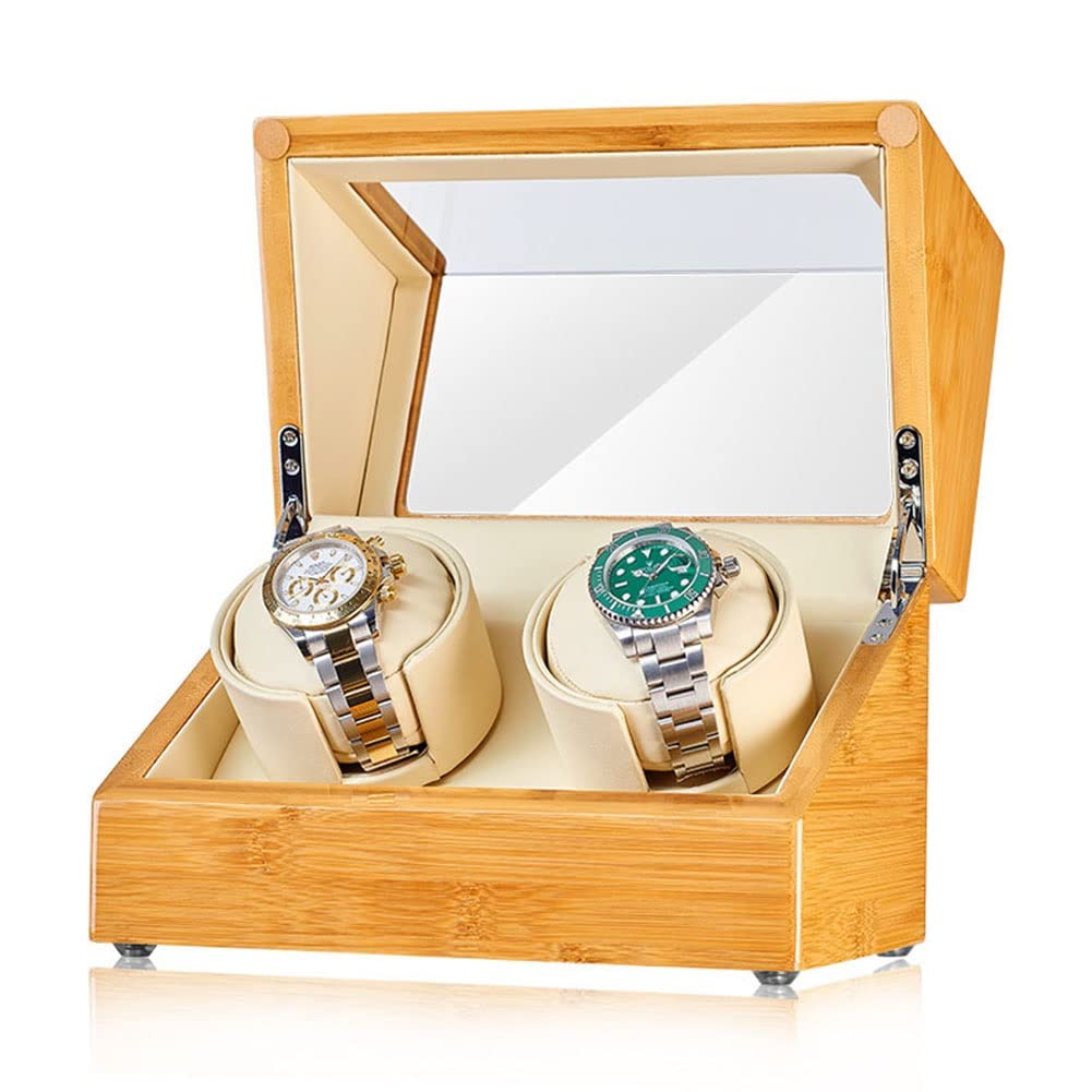 Estuche giratorio para relojes mecánicos automáticos con acabado madera de bambú