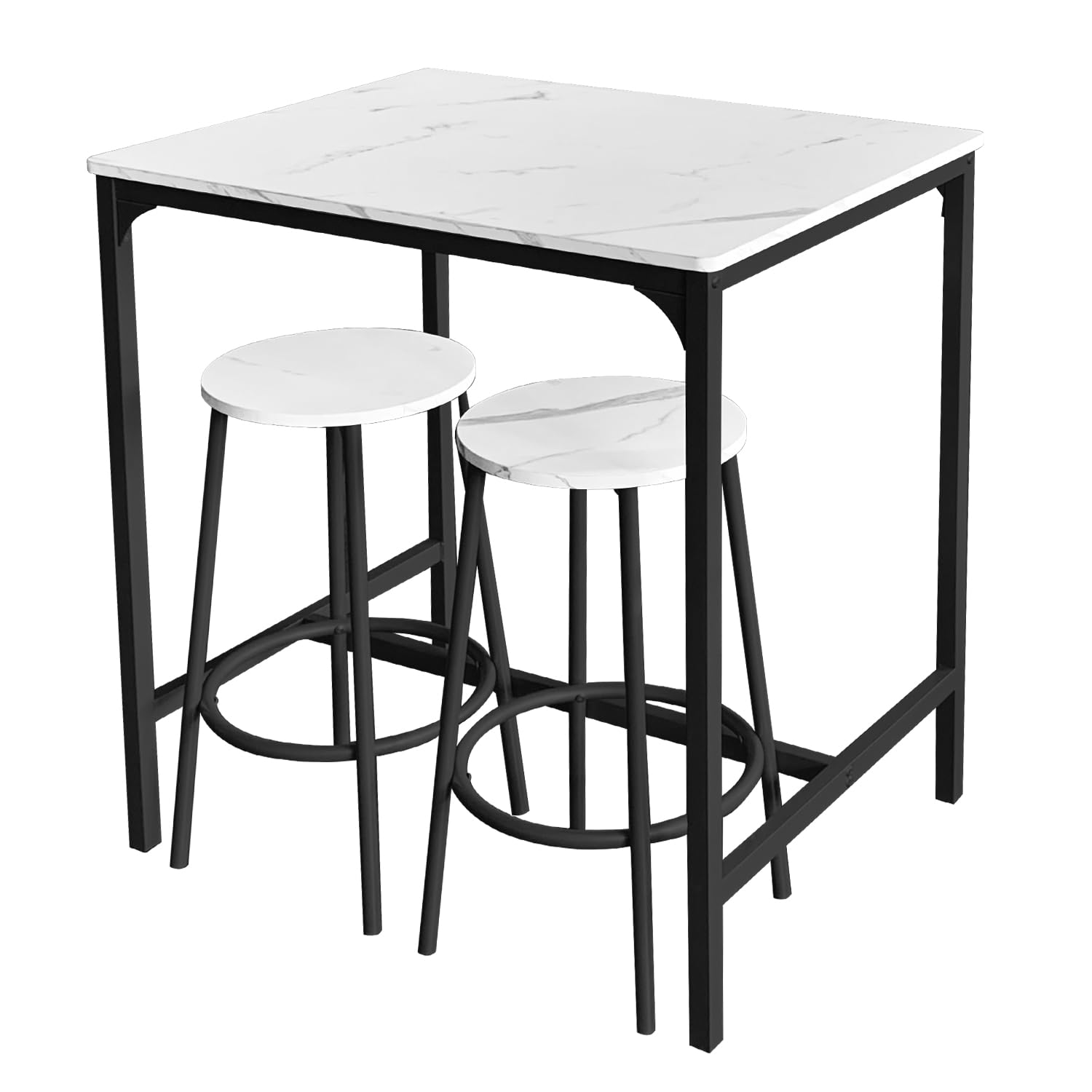 AT-VALY Juego de mesa de bar de 3 piezas con 2 taburetes, juego de mesa de comedor, espacios pequeños (negro)