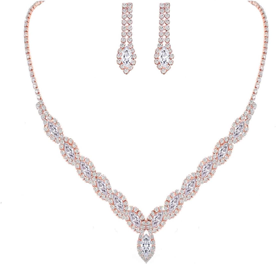 YSOUL CZ Rhinestone Necklace Earrings Jewelry Set for Bridal Bridesmaid Evening Party Prom