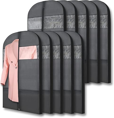 Miniatura 10 de Plixio Bolsas de ropa negras de 43 pulgadas para viajes o almacenamiento de ropa colgante, bolsas de traje, fundas para hombres y mujeres, vestidos,