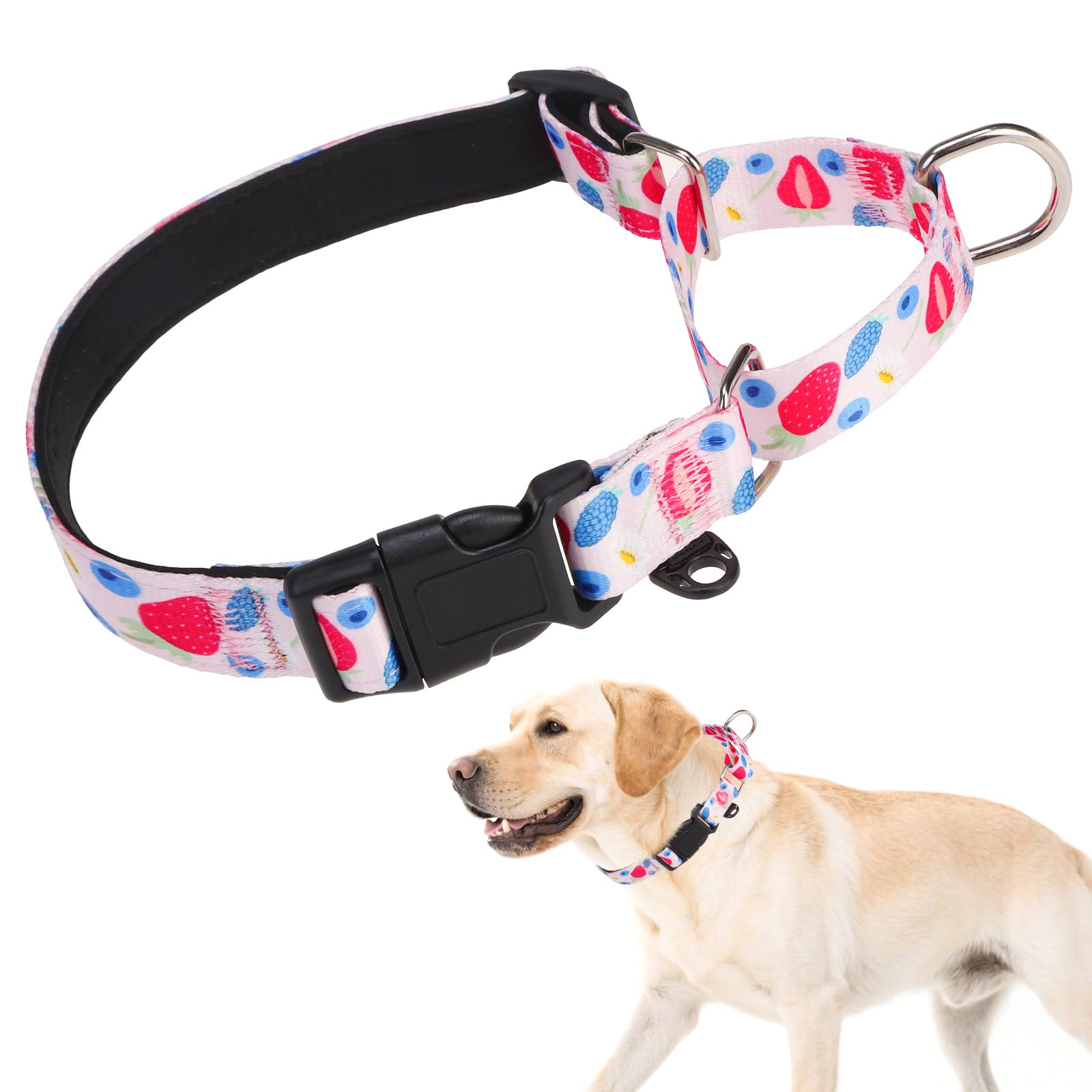 KOOLTAIL Martingale Collar for Dogs for Small Medium Large Dogs, Soft Padded Nylon No Pull Dog Collar with Buckle, Adjustable No Slip Heavy Duty Durable Puppy Training Collar for Boys Girls, Pink L