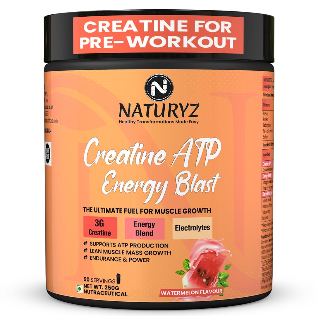 NATURYZ Creatine ATP Energy Blast 3G Creatine | Pre Workout ATP Energy Drink | Electrolytes | Supports Lean Muscle Mass & Volume, Endurance & Power for Intense Workout - 250g(Watermelon)-image-26