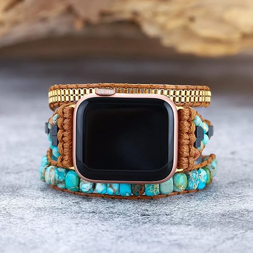 Miniatura 5 de Correa de reloj bohemia con cuentas compatible con Apple Watch Band de 1.496 pulgadas, 1.575 pulgadas, 1.614 pulgadas, 1.654 pulgadas, 1.732