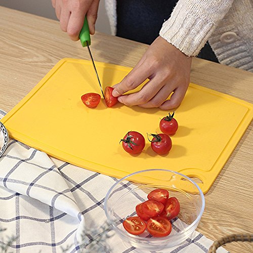 Liflicon Thick Silicone Cutting Board 12.6'' X 9.1'' Juice Grooves Easy Grip Handle Dishwasher Safe-Yellow #TOP3