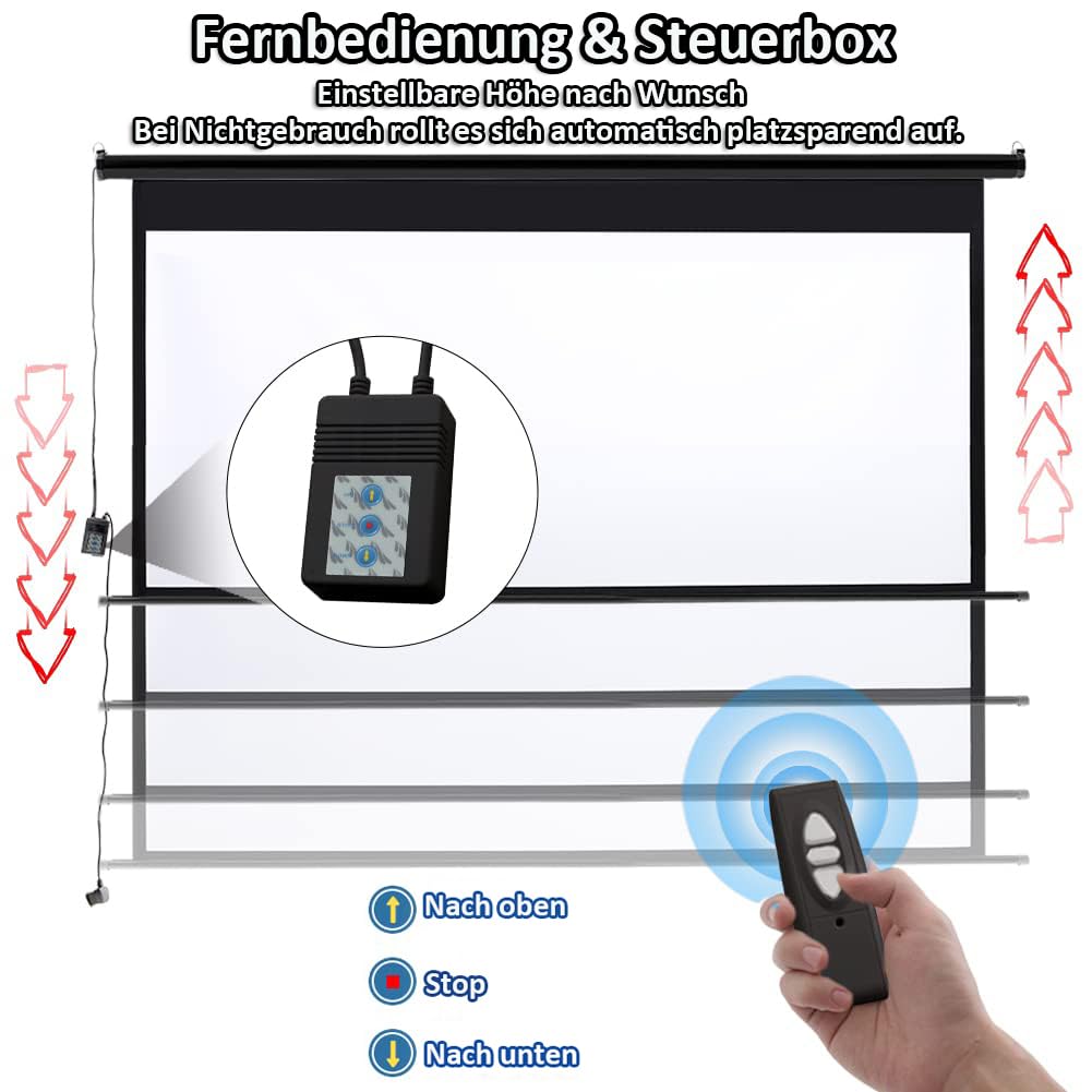 INMOZATA Beamer Leinwand Elektrisch 100 Zoll/ 247x163cm, 16:9 Motorleinwand