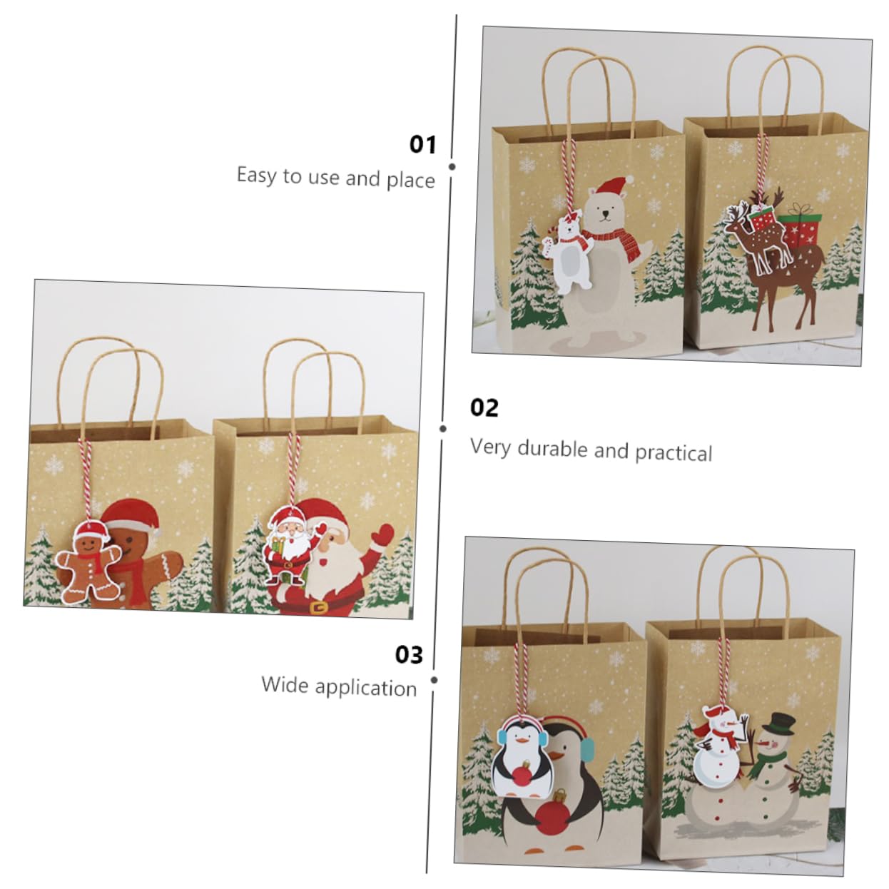 COLLBATH 24stücke Kunststoffbeutel Mit Quadratischem Boden Weihnachtspapierbeutel Aus Kraftpapier Geschenktaschen Mit Cartoon-weihnachtsmotiv Und Langlebig Für Weihnachtsfe