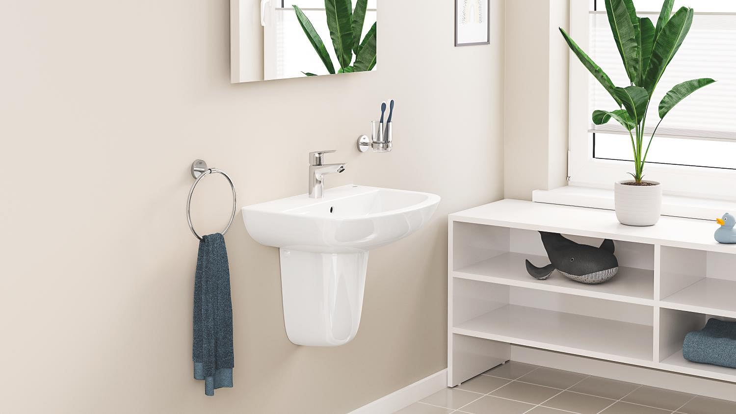 GROHE QUICKFIX StartEdge Robinet de salle de bains lavabo, mousseur économie d'eau, avec tirette, installation et nettoyage facile, taille S, chromé, 24196001 (Import Allemagne)