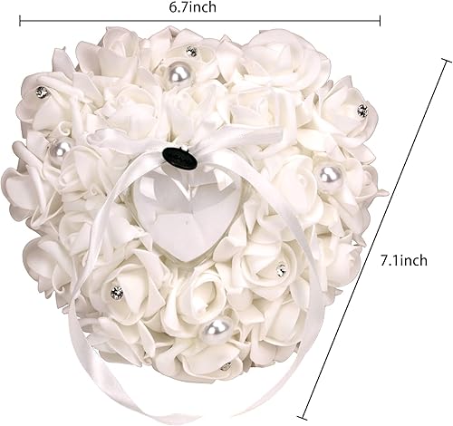 Miniatura 7 de RUIXIA Caja portadora de anillos en forma de corazón para ceremonia de boda, suministros de fiesta, decoración, propuesta de compromiso, almohada