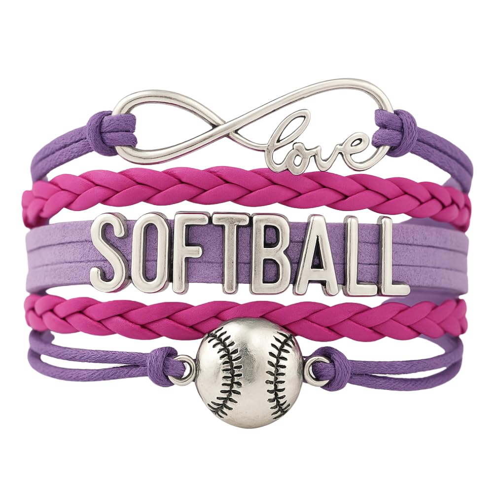 Softball Infinity Charm Bracelet- Softball Jewelry - Adjustable Bracelet for Softball Player, Team and Coaches Gifts