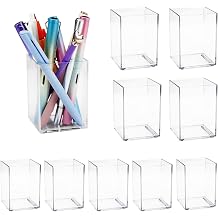 10 Pcs Clear Acrylic Pencil Holder Pen Pot, Pen Holder for Desk, Transparent Makeup Brush Storage, Pencil Pots Desktop Organiser Stationary Organiser for Home Office School Supplies Square
