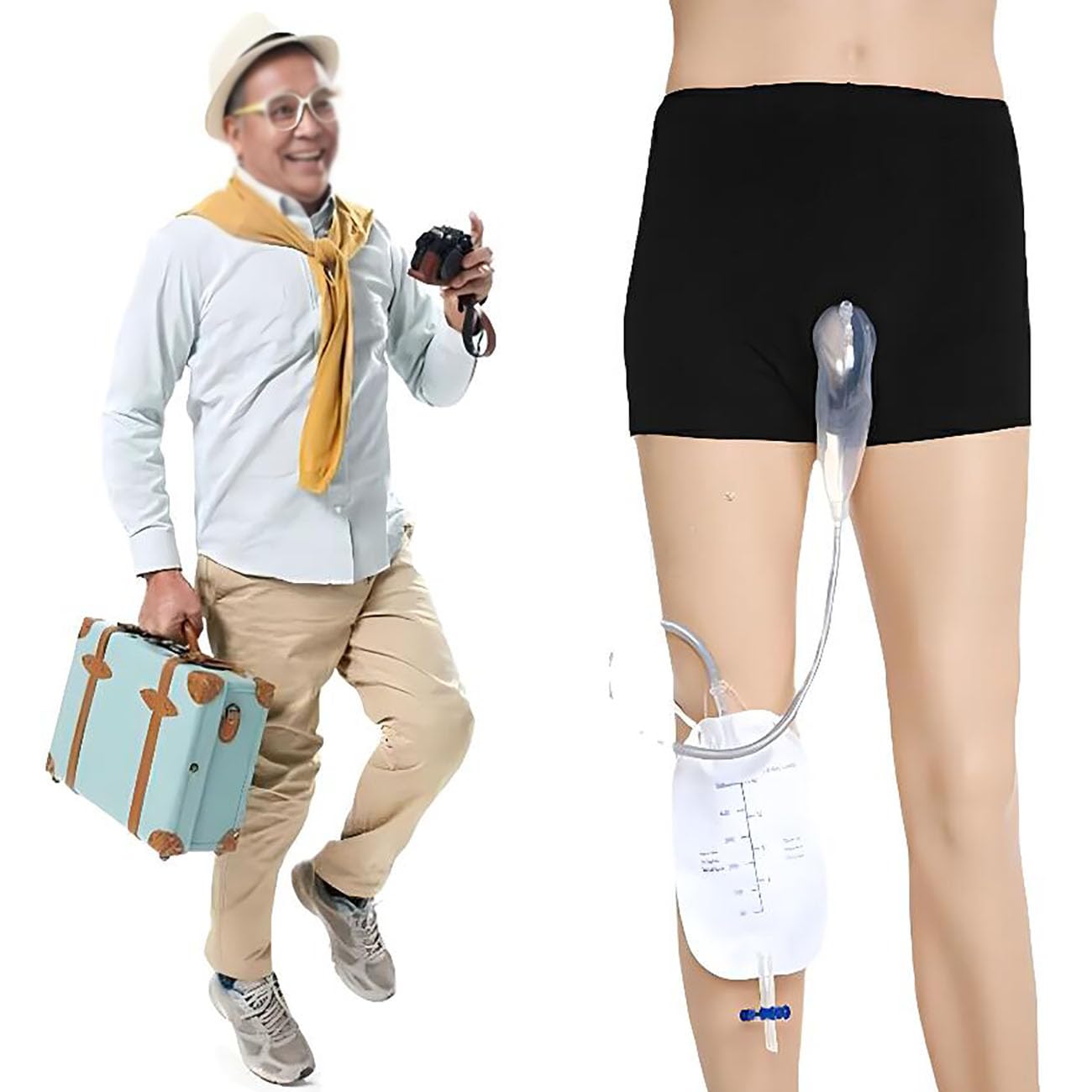 52 To 72CM, Sacca per Drenaggio Dell'urina 500Ml,Raccoglitore di Urina in Silicone,Pantaloni da Incontinenza Indossabili,Urinatoio Uomo Professionale,Riutilizzabile