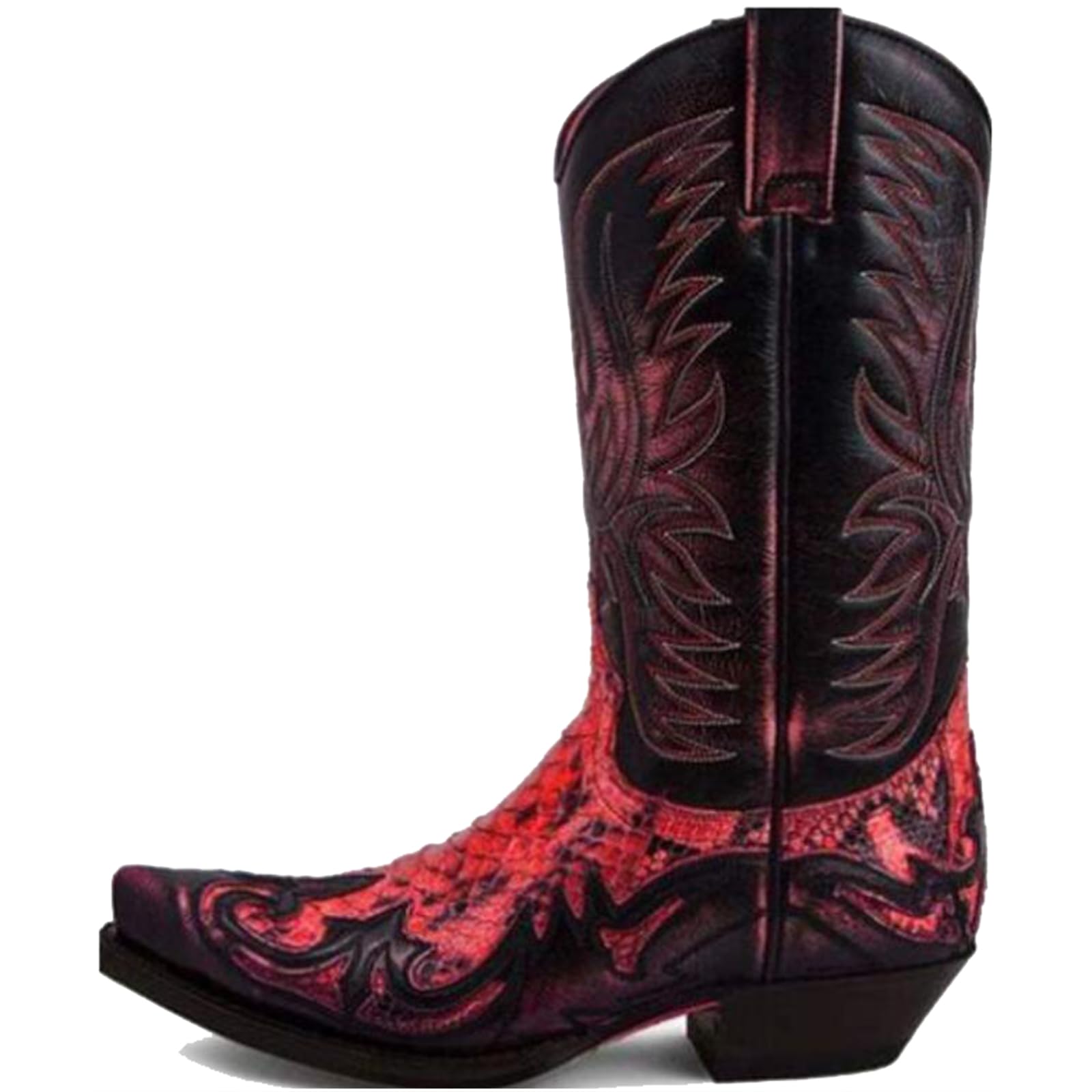 Western Cowboy Boots - Low Heel Mid Tube Knights Boots - Vintage Leder Stickerei Western Cowboy Biker Boots