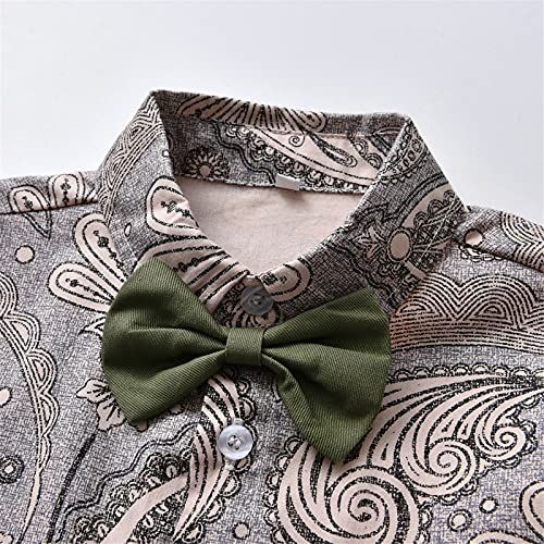 Sangtree Boys Dress Clothes Set, 2Pcs Clothing For Boys Of Paisley Formal Shirt With Bowtie + Suspender Pants, Grey, 12-18 Months = Tag 80 #TOP3