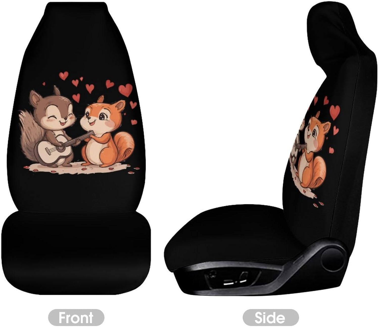 Squirrel Playing Guitar Car Seat Covers Universal Car Front Seats Protector Auto Interior Accessories 1PCS