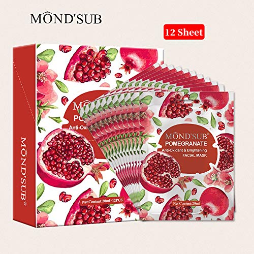 [12 Sheet]Brightening Facial Mask Sheet-Moisturizing&Hydrating Face Masks-Collagen Essence Skin Care-Natural Skin Lightening- Organic Fruits Extracts-For All Skin Types[MOND'SUB]