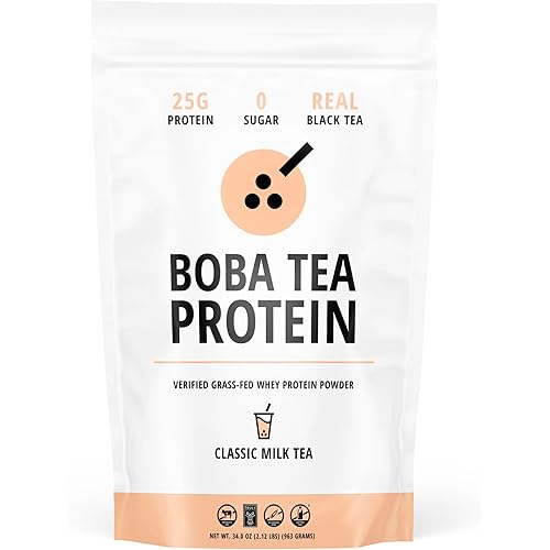 Boba Tea Protein Classic Milk Tea | 25g Grass-Fed Whey Protein Isolate Powder | Gluten-Free & Soy-Free Bubble Tea Protein Drink | Real Ingredients & Lactose-Free Protein Drink | 25 Servings