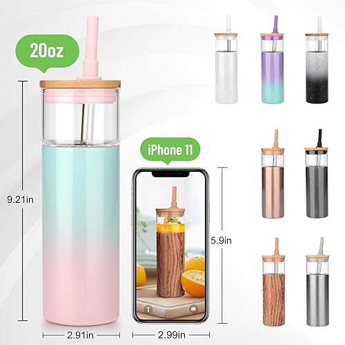 Miniatura 7 de Tronco Vaso de vidrio aislado al vacío de 20 onzas con tapa y pajilla, mantiene las bebidas frías durante 12 horas, vaso de vidrio reutilizable para