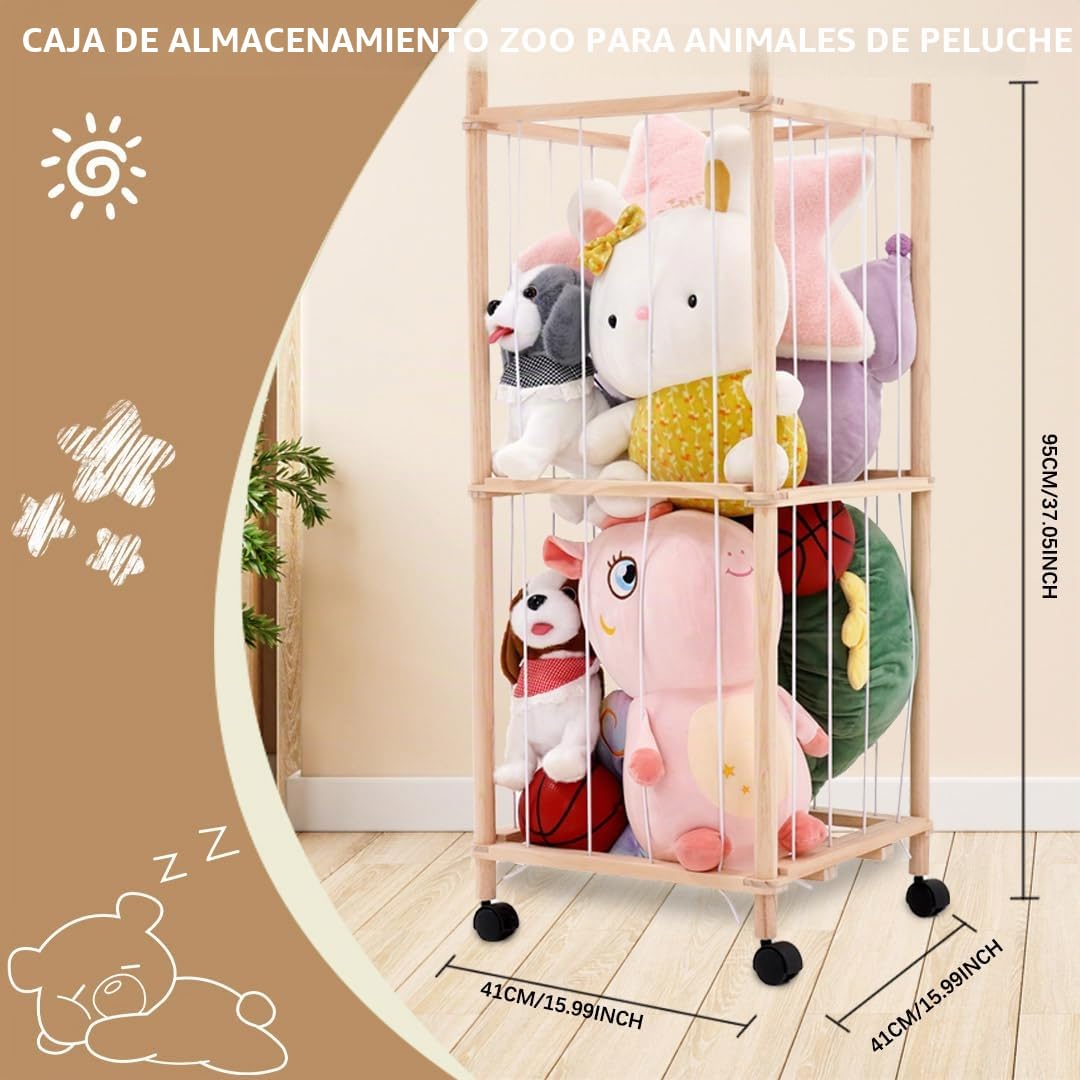Estante de almacenamiento de animales de peluche de madera de zoológico, organizador de guardería, jaula de zoológico para guardería, sala de juegos, dormitorio, habitación de los niños, regalo de