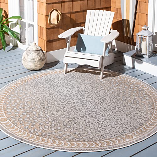 SAFAVIEH Courtyard Collection Area Rug - 4' Round, Beige & Gold, Leopard Print Design, Non-Shedding & Easy Care, Indoor/Outdoor & Washable-Ideal for Patio, Backyard, Mudroom (CY6100-53012) -  CY6100-53012-4R