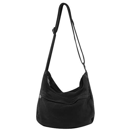Canvas Casual Messenger Bag Hobo Crossbody Bag Canvas Shouder Tote Handbag for Women and Men, Black