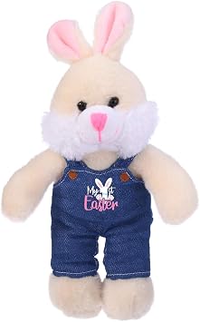 Plushland Easter Bunny Stuffed Animal Overall 1st Easter Boy Girl Soft Lovely Realistic Sitting Plush Toys Personalized Gift - Custom Text on Overall 12 Inches Girl