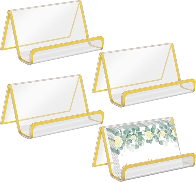 Ruig 4 Pieces Gold Business Card Holder, Acrylic Clear Business Cards