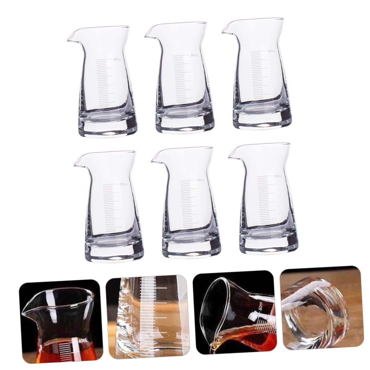 6Pièces Tasse à Mesurer Verre Lot de Verres à Mesurer Échelle Claire pour Cocktails Boissons Cuisine Outils de Bar