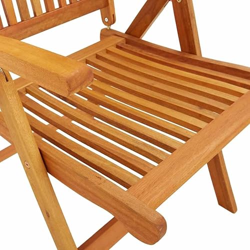 Miniatura 8 de Garden Chair Set of 2 Natural Eucalyptus Wood, Folding Outdoor Seating for Patio, Balcony, Dining, Adjustable Backrest, Oiled Finish
