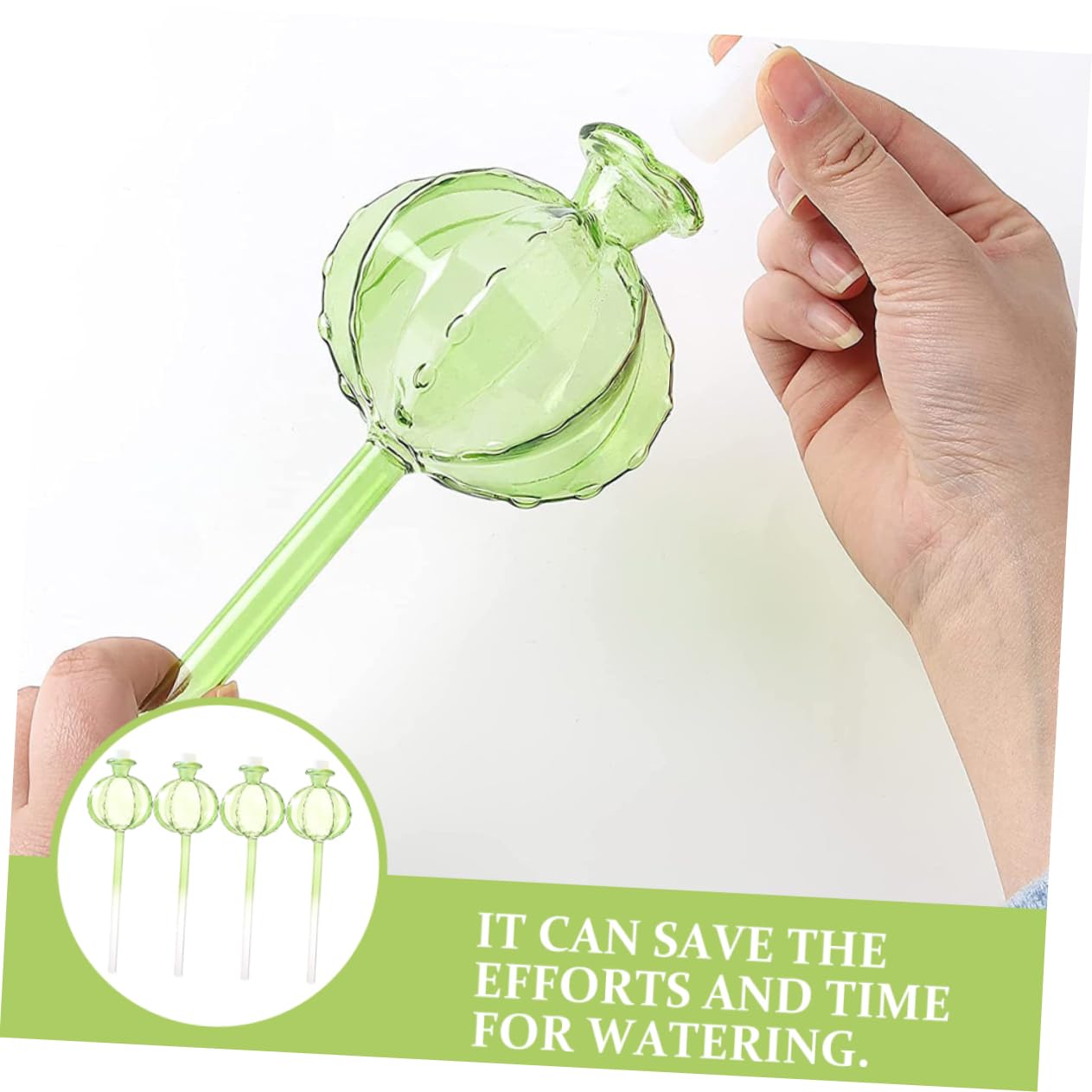 ibasenice Globes D'arrosage Automatique Forme Cactus Système Décoratif et Hydratation Continue Lot de 4 en Verre Borosilicate Vert pour Plantes et Bonsaïs